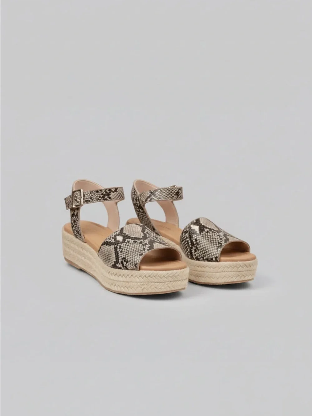 Bella Marie Womens Snake-Print Platform Espadrille Sandals - Neutral